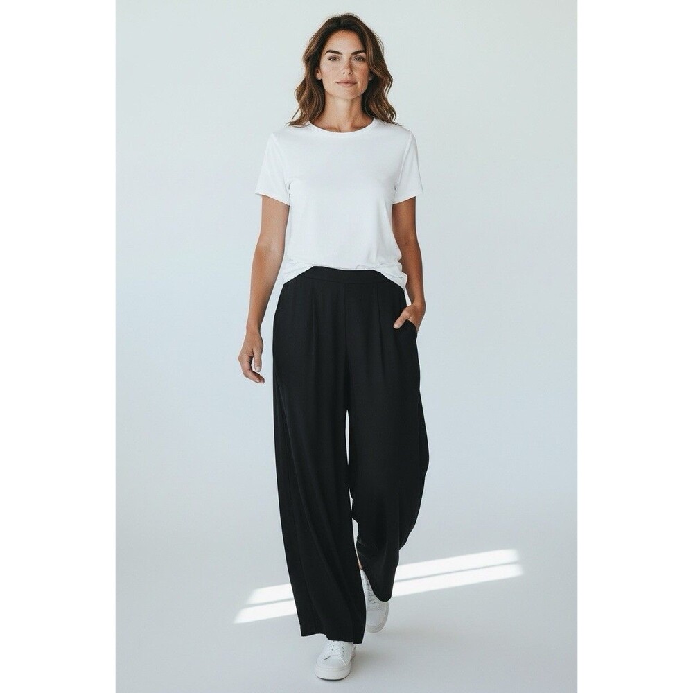 Ritu Kumar Wide Leg Pants Women's Pockets Sz Large Dressy Black High Rise Ankle - Picture 8 of 9